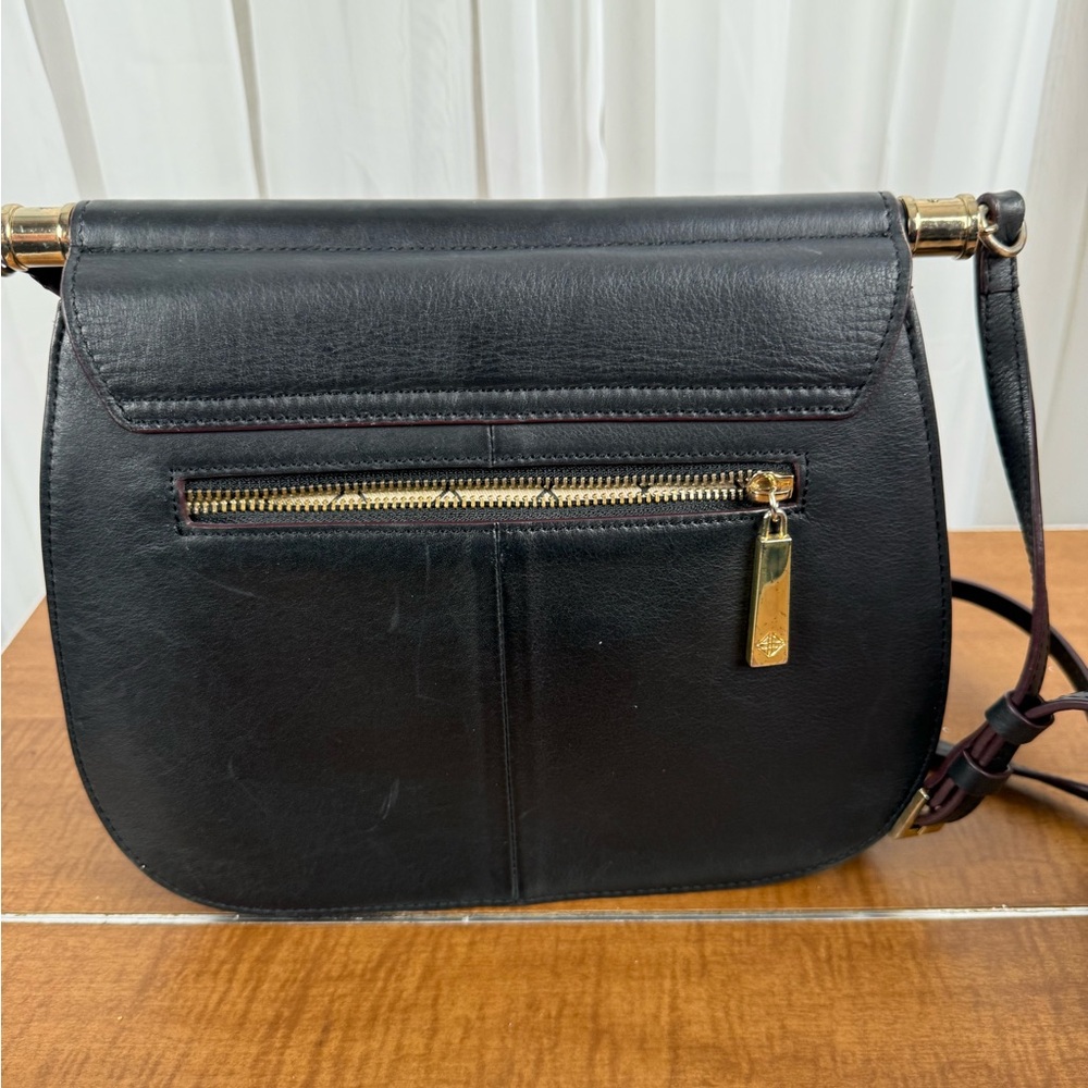 Antonio Melani Black Leather Crossbody Flap Bag Gold Hardware - Picture 7 of 14